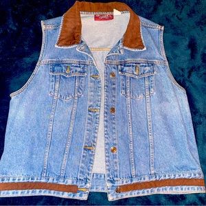Suede Detailed Denim Vest